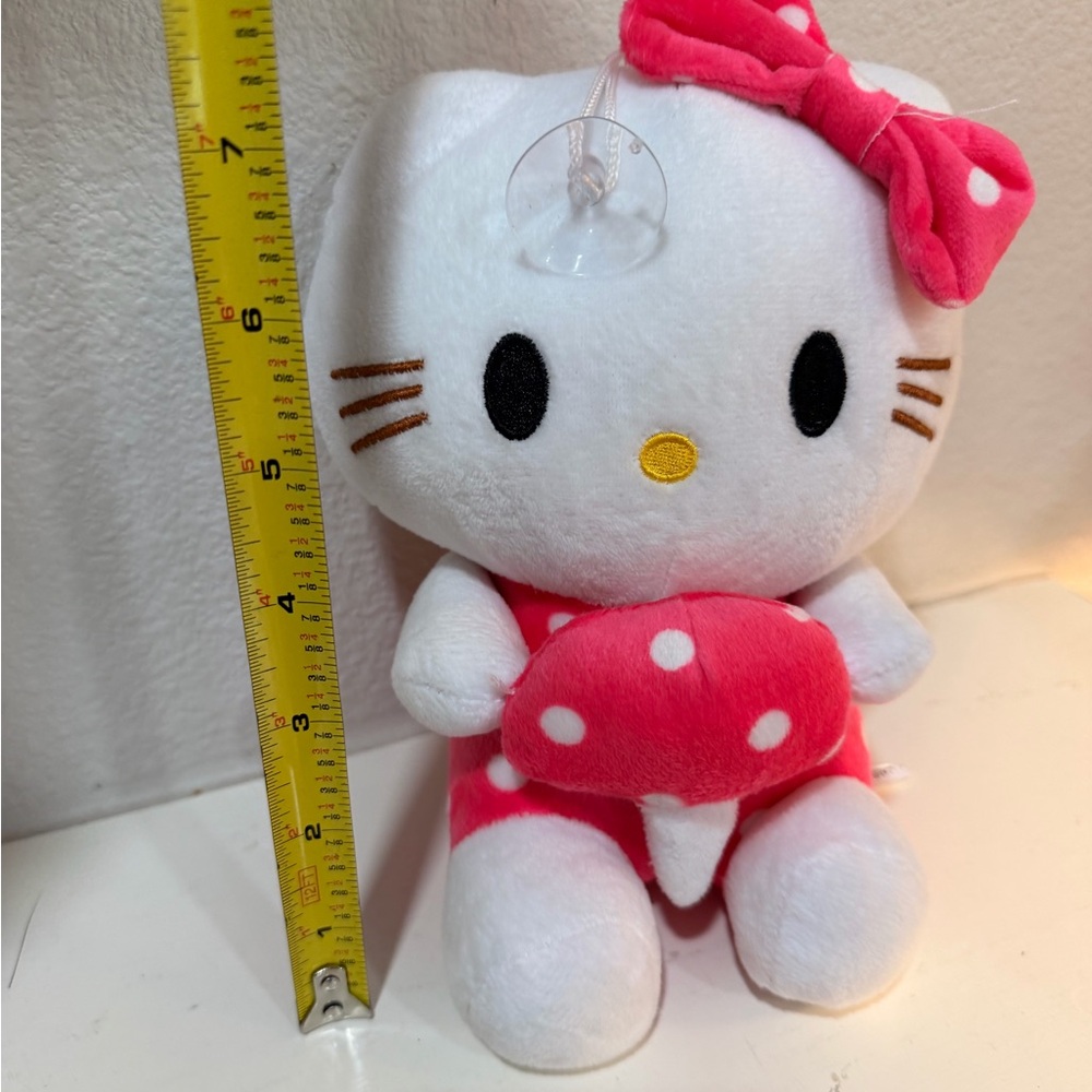 Hello Kitty Suction Cup Plush Sanrio Pink Polka Dot Dress 8” Window Toy - Picture 2 of 4